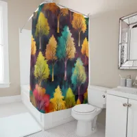 Colorful Trees - Leaf Pattern Shower Curtain Set