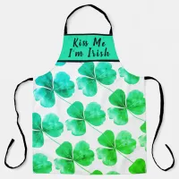 Irish Shamrock Funny Pun Green Blue Watercolor  Apron