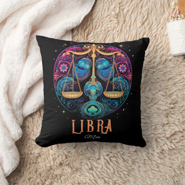 Psychedelic Art Libra Zodiac Name  Throw Pillow