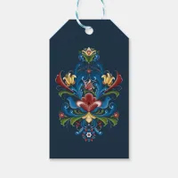 Scandinavian Folk Art Blue Red Floral Rosemaling Gift Tags