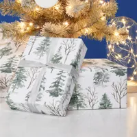 Winter Forest Pine Trees Watercolor Christmas Wrapping Paper