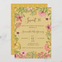 Floral Boho Yellow Sweet 16 Spring Birthday Party Invitation