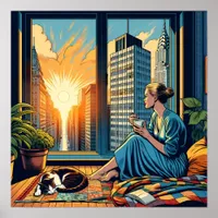 Morning Time in the City | Woman Reflecting Poster