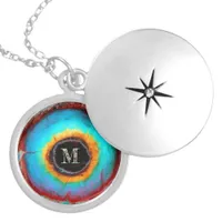 Ethereal Cosmic Eye Monogram Vibrant Abstract Art Locket Necklace