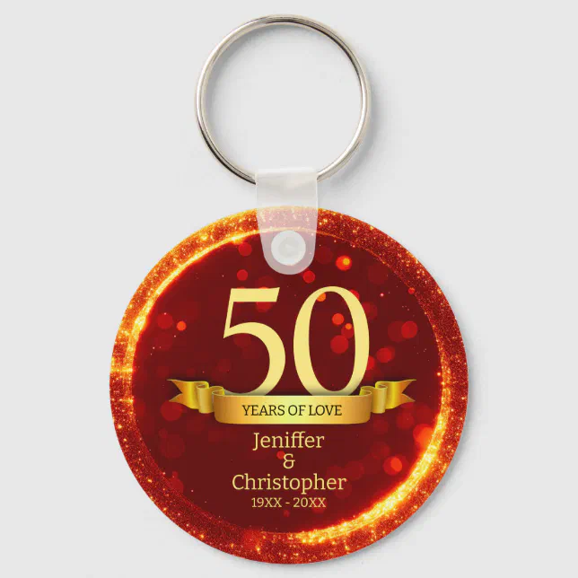 Gold & Red Glitter Edit Year Wedding Anniversary Keychain