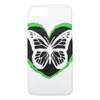 Pretty Lime Green, Black and White Butterfly Heart iPhone 8/7 Case