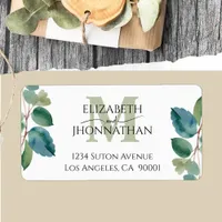 Watercolor Green blue eucalyptus Monogram Wedding Label