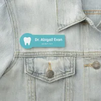 Modern Tooth Light Teal Professional Orthodontist Name Tag