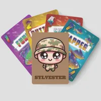 Cute Kawaii Army Camouflage Monogram on Brown | Go Fish Cards