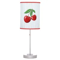 Red Cherries on Blue Stripes Graphic Pattern Table Lamp