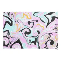 Fluid Art  Cotton Candy Pink, Teal, Black and Gold Pillow Case