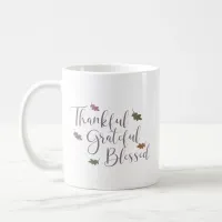 Thankful Grateful Blessed Autumn Leaves Typography Coffee Mug