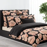 Black And Peach Peony Elegant Floral Duvet Cover