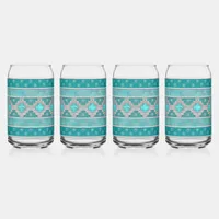 Southwest Turquoise Stones Geometric Pattern Can Glass