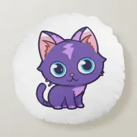 Purple Anime Cat Vector Art Round Pillow