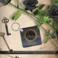 Dark Zodiac Astrology: Taurus Black Gold Name Keychain