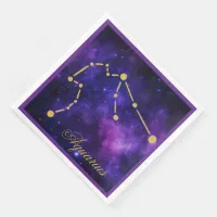 Gold Aquarius Constellation on Dark Galaxy | Paper Dinner Napkins