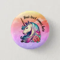 Cute unicorn in colorful sky button