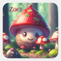 Cute toadstools in the forest - good luck   square sticker