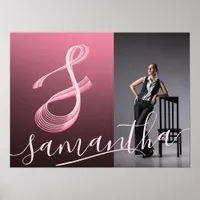 Initial Letter Pink Script Photo Name Monogram Poster