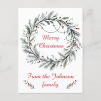 Minimalist Christmas Wreath and Lights Postcard