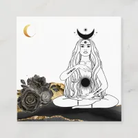 *~* Moon Yoga Luna Rose Goddess Black Gold Square Business Card