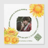 Simple One Photo Rustic Sunflower QR CODE Website Magnetic Invitation