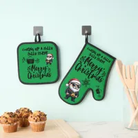 Cooking up a Holly Jolly Storm green Christmas | Oven Mitt & Pot Holder Set