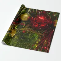 Red and Gold Christmas Ornaments Xmas Tree Lg Wrap Wrapping Paper