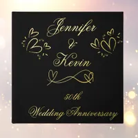 Simple Gold on Black 50th Wedding Anniversary | Foil Guest Book