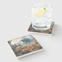 Twilight Harvest Fishermen Collecting Crabs Stone Coaster