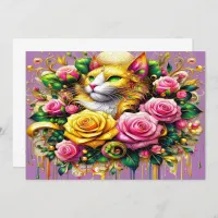 Feline Amidst a Vibrant Floral Bloom Thank You Card