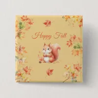 Happy Fall Squirrel in Leaves Button