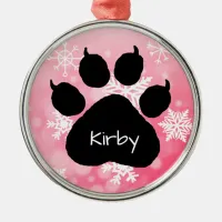 Dog's Name Personalized Paw Print Christmas    Metal Ornament