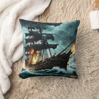 Cannon-Firing Pirate Ship on Stormy Seas Throw Pillow