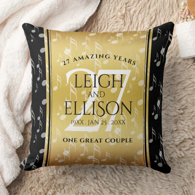 Elegant 27th Music Wedding Anniversary Celebration Throw Pillow