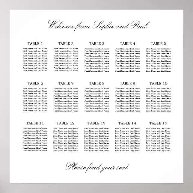 15 Table Elegant Minimalist Seating Chart