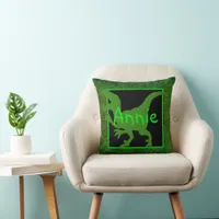 Personalized Green Dinosaur Hide Throw Pillow