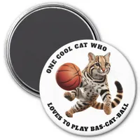 One Cool Cat Who Loves to Play Bas-cat-ball Magnet