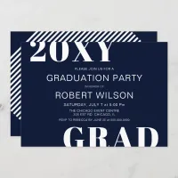 Navy Blue White Bold Typography Graduation Party Invitation