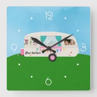 Fun Family Caravan personalized add photos Square Wall Clock