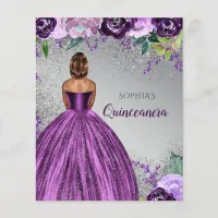 Budget Purple Glitter Dress Quincea&#241;era Invitation