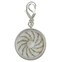 Round Charm - White and Green Spiral