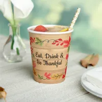 Thanksgiving Eat Drink & Be Merry Light Brown Wood Paper Cups