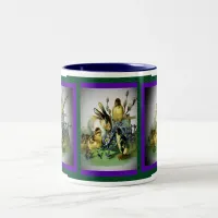 Vintage Easter Rabbit, Baby Chicks & Flowers, ZSSG Two-Tone Coffee Mug