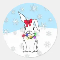 Cute Cartoon Christmas Snow Bunny Classic Round Sticker