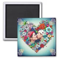 Add Your Picture | Floral Heart Frame Magnet