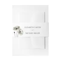 Simple Elegant Minimalism Black and White Poppies Invitation Belly Band