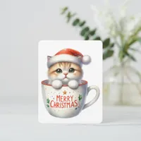 Merry Christmas Cat In A Mug - Christmas Holiday Card