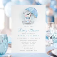 Umbrella Bear Boy Baby Shower  Invitation